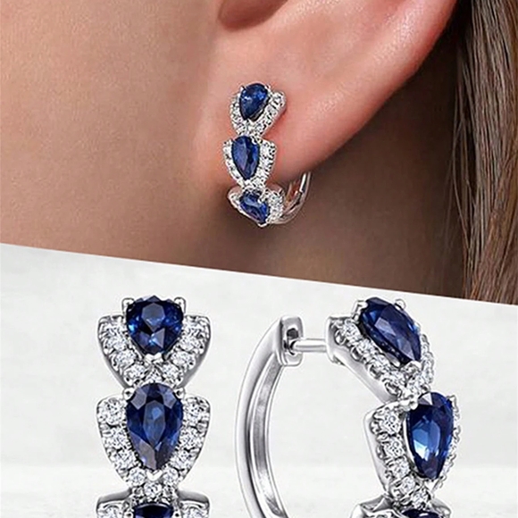 Jewelry - New Sterling Silver Blue Stunning Cubic Zirconia Earrings